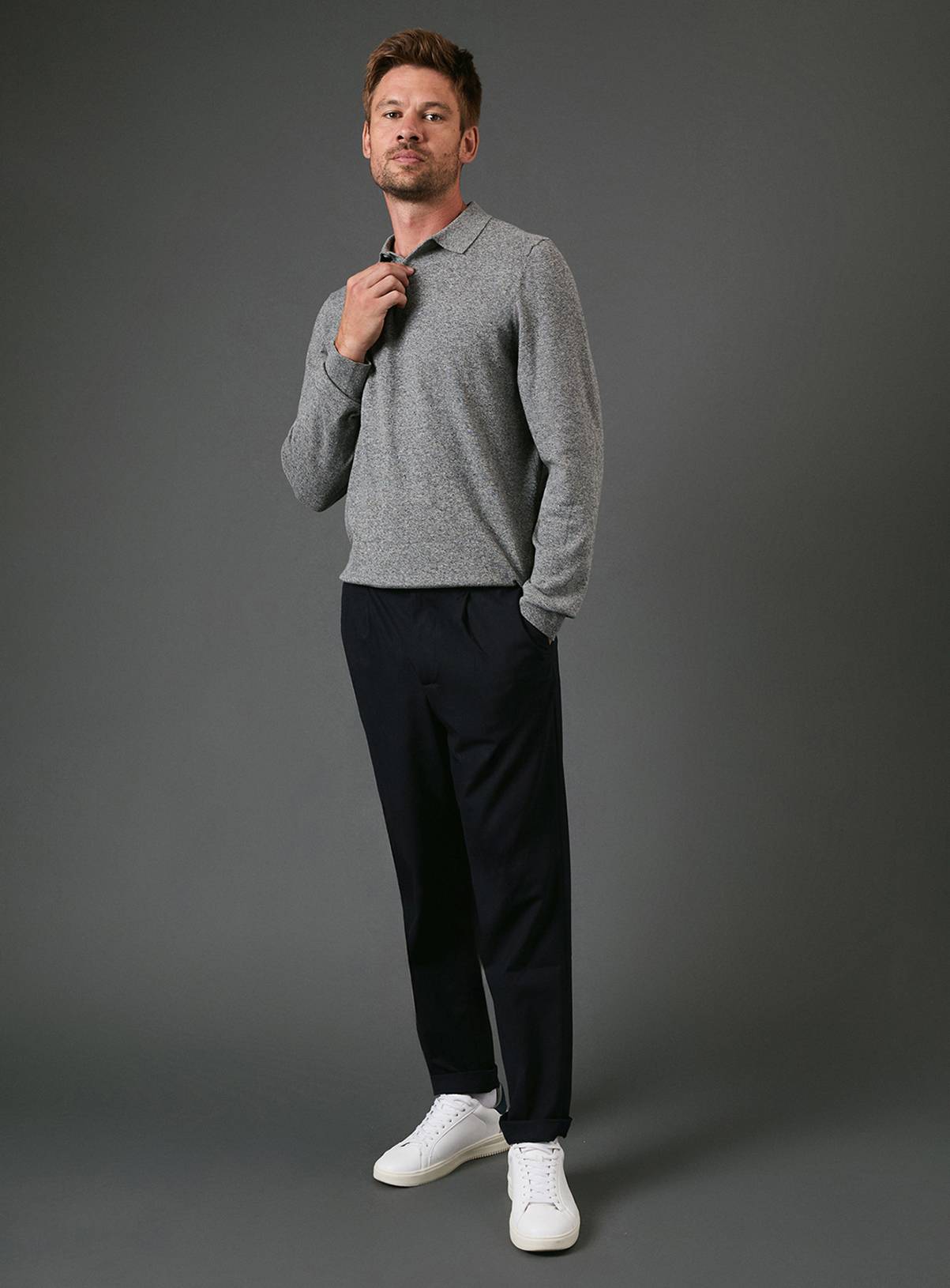 BURTON Light Grey Cotton Rich Long Sleeve Knitted Polo XL - Image 2